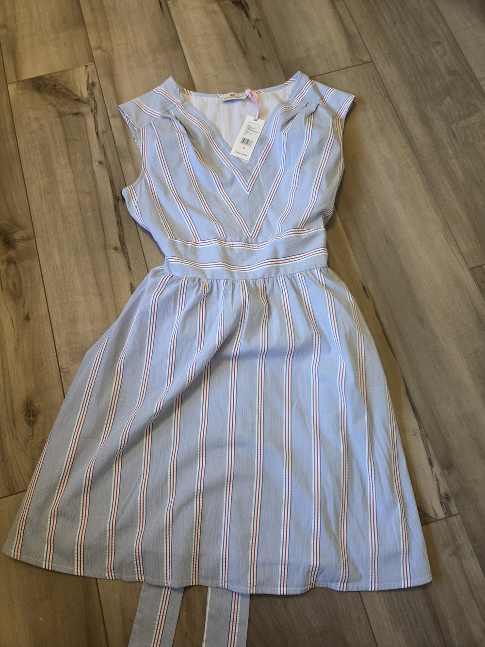 Vineyard Vines Light Blue Striped Midi Dress with Pink & White Accents